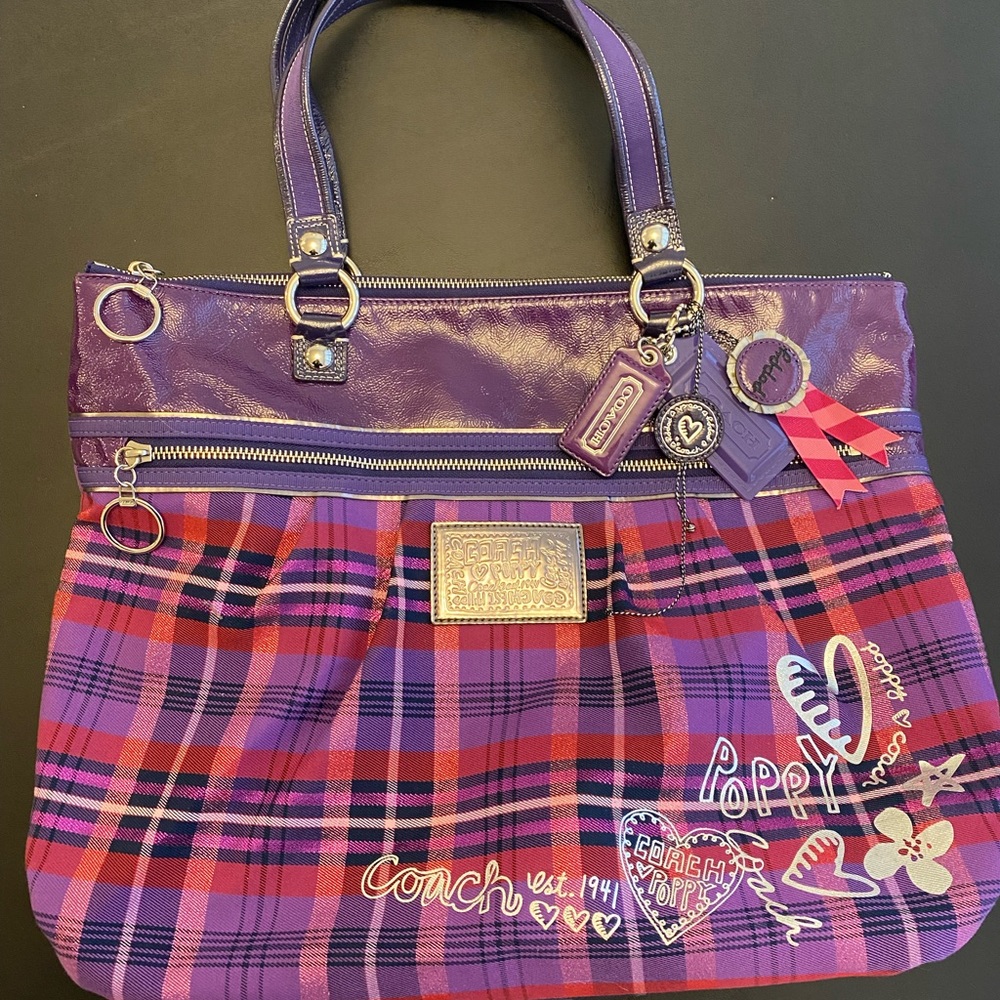 COACH - Poppy Tartan Glam Tote Purple
